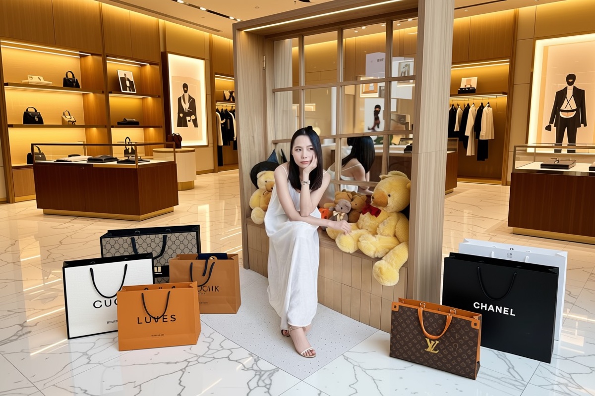 Asian goddess in luxury setting representing financial domination