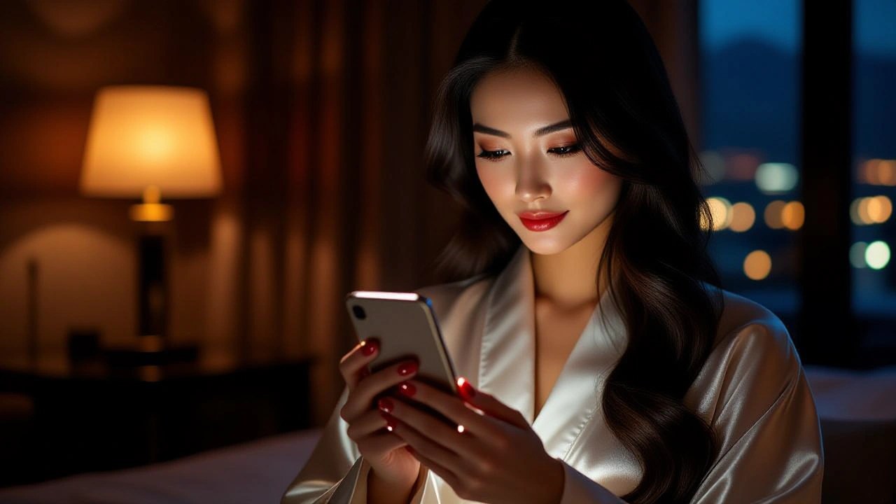 Asian goddess holding phone showing tribute notification